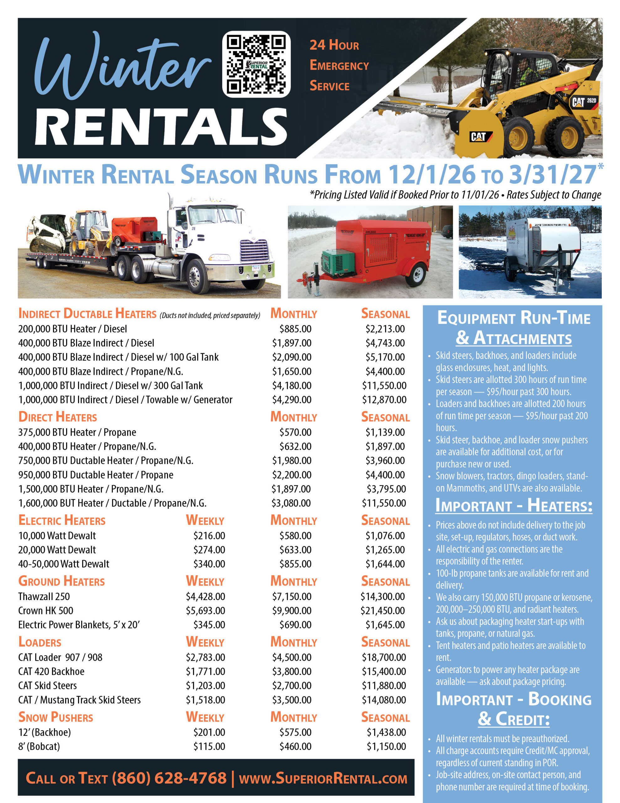Rental Equipment Winter Rates